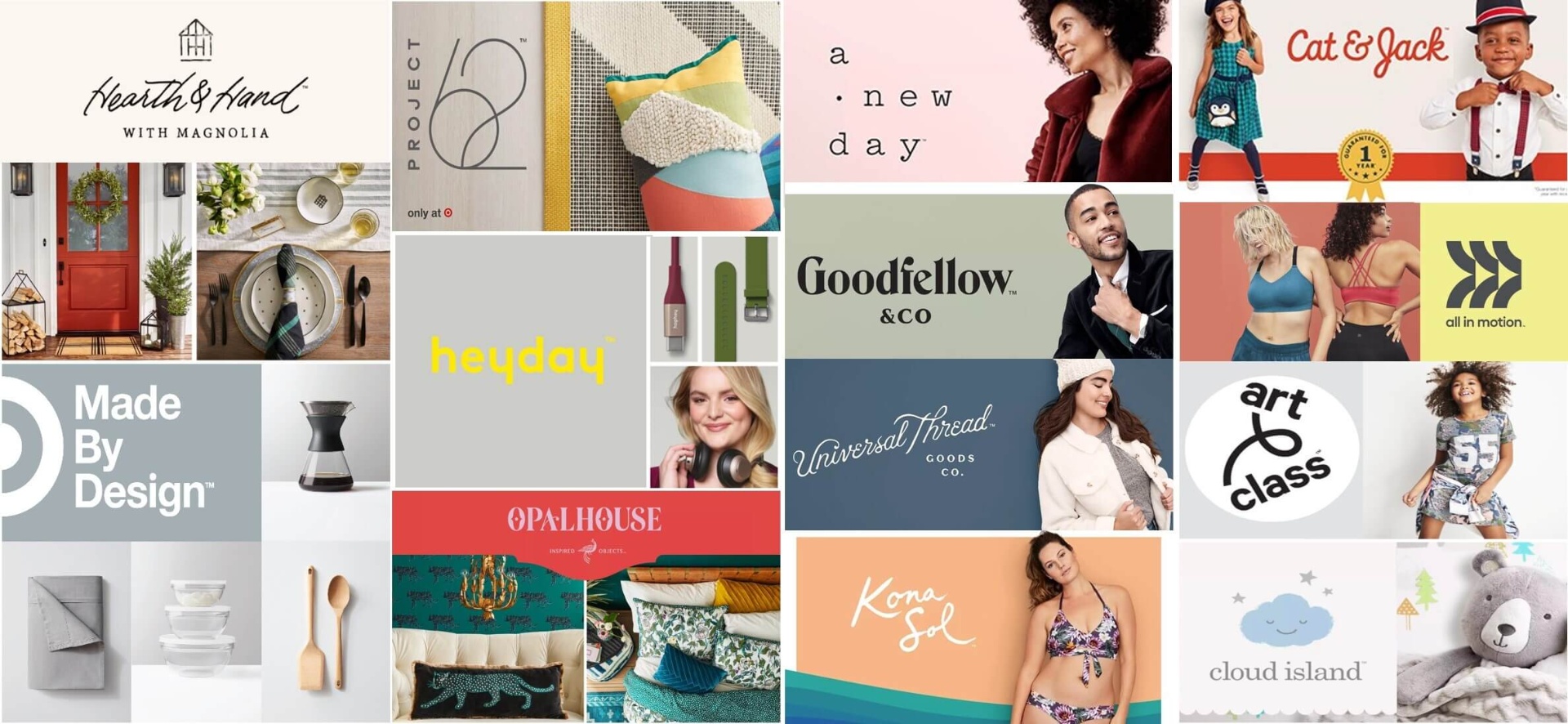 Collection of different Target owned brand logos and images.