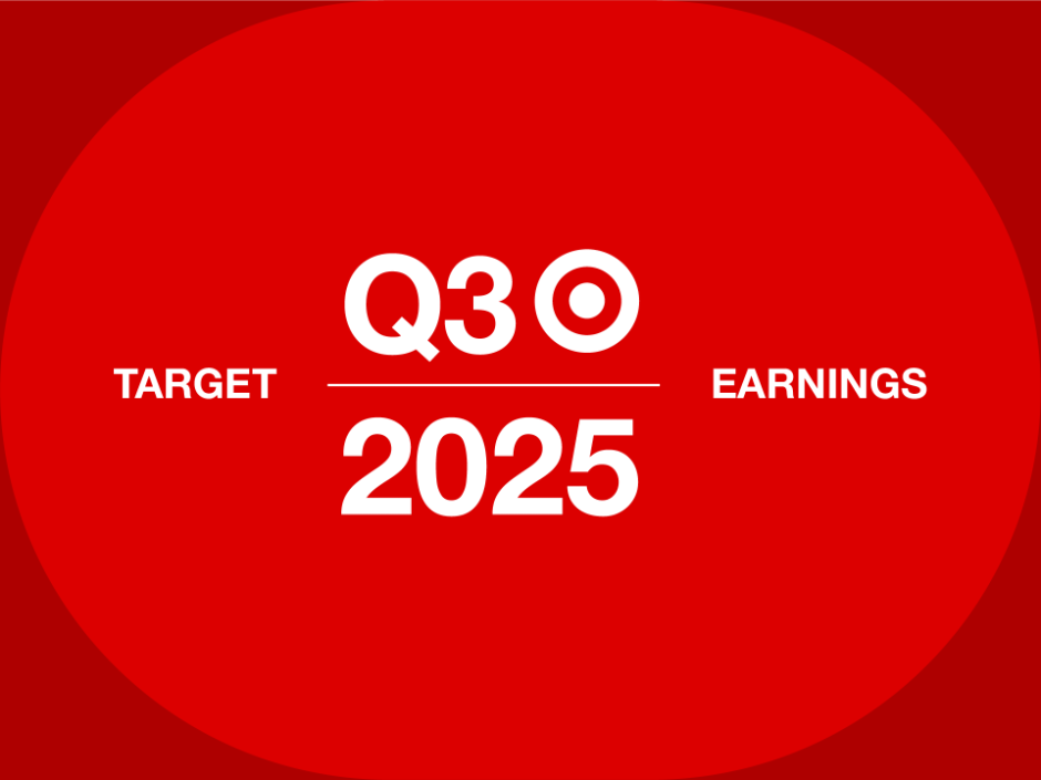 A red graphic with white text reading "Target Q3 2025 earnings."